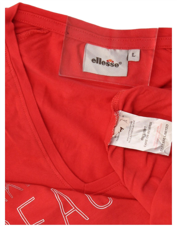 Ellesse Womens Graphic T-Shirt Top UK 14 Große rote Baumwolle