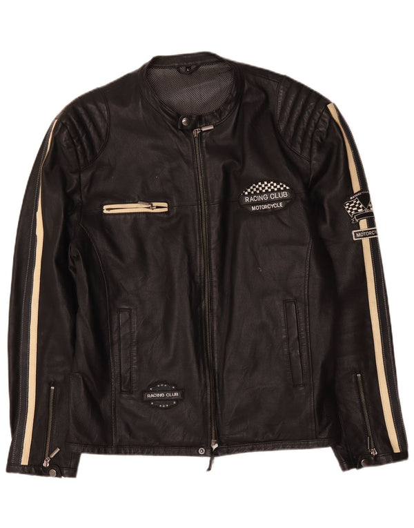 Vintage Herren Motorrad Grafik Leder Racer Jacke UK 40 Large Schwarz