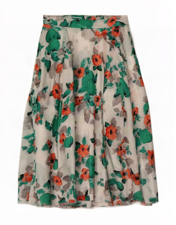 Madeleine Damen ausgestellter Rock mit hoher Taille IT 42 Medium W30 Weiß geblümt