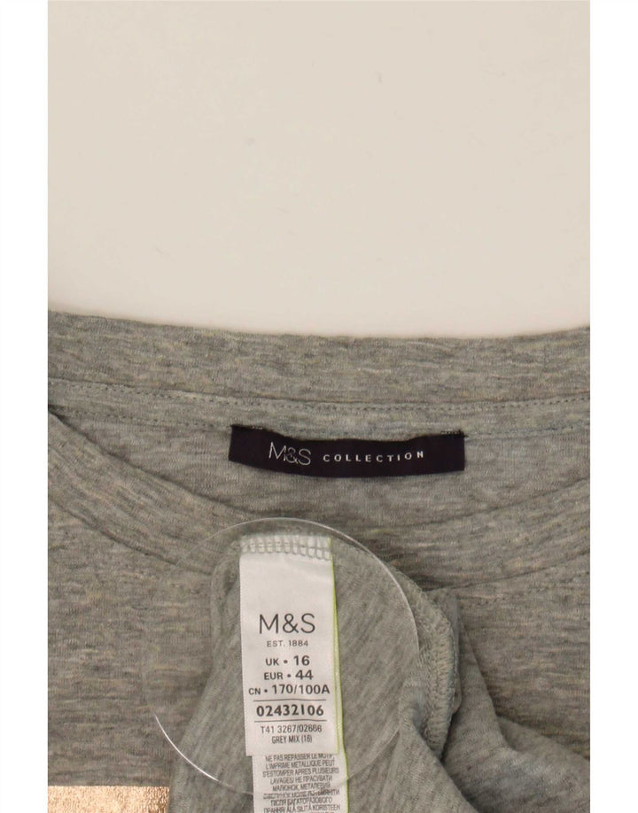 Marks & Spencer Womens Graphic Top Langarm UK 16 Large Grau Farbblock