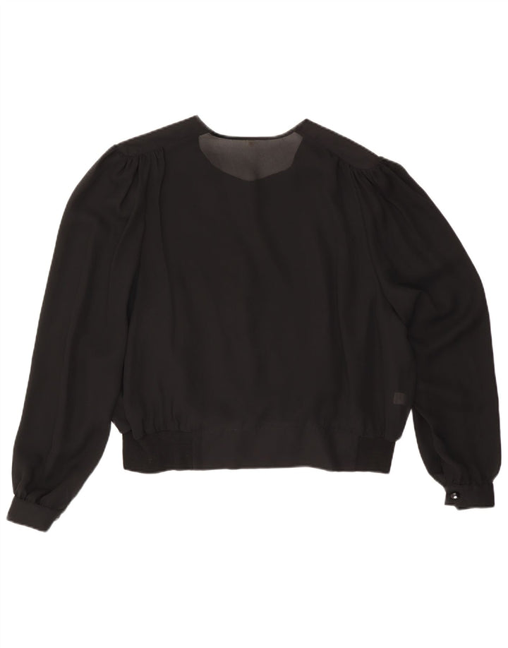 VINTAGE Damen Hemdbluse IT 50 XL Schwarz Viskose