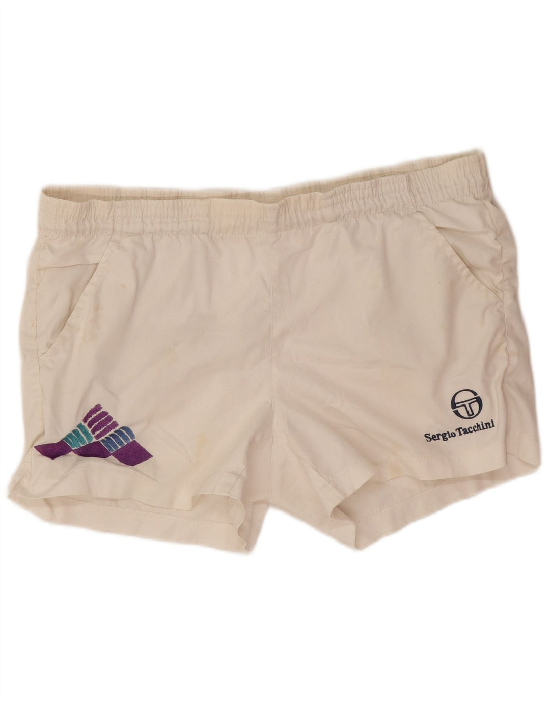 Sergio Tacchini Herren Graphic Sport Shorts IT 46 Small Weiß Polyester