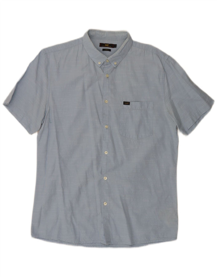 Lee Herren-Kurzarm-Slim-Fit-Hemd, groß, aus blauer Baumwolle