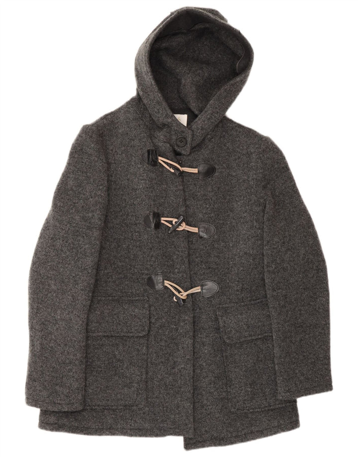 VINTAGE Damen Dufflecoat mit Kapuze IT 48 XL Graue Wolle