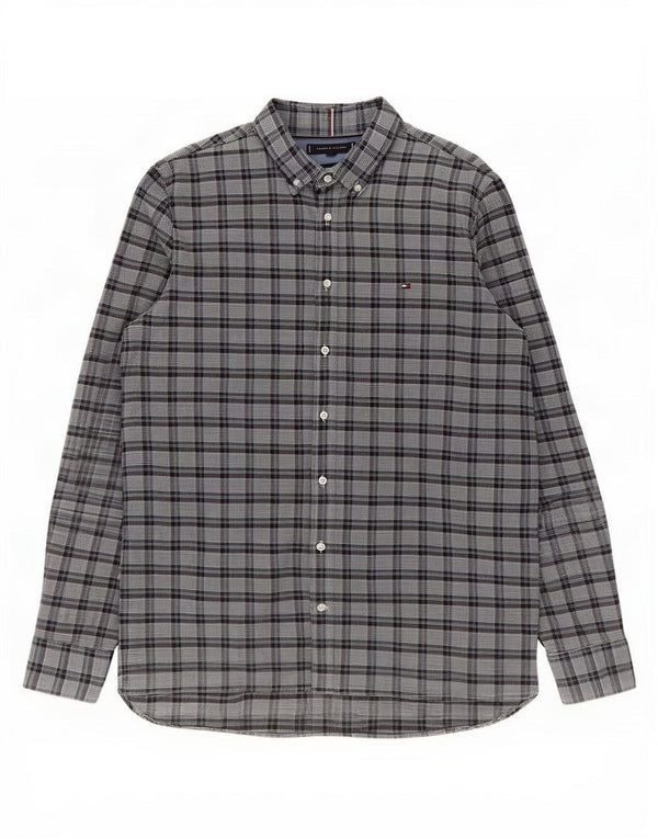 Tommy Hilfiger Herren-Flanellhemd mit schmaler Passform, 2XL, grau kariert, Baumwolle
