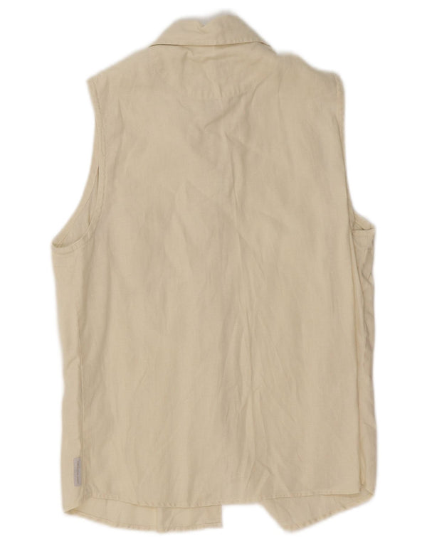Calvin Klein Jeans Damen Ärmelloses Hemd UK 12 Medium Beige Leinen