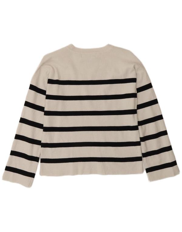 Marks & Spencer Damen-Blusenoberteil, normal, UK 10, Größe S, weiß, gestreift, Baumwolle
