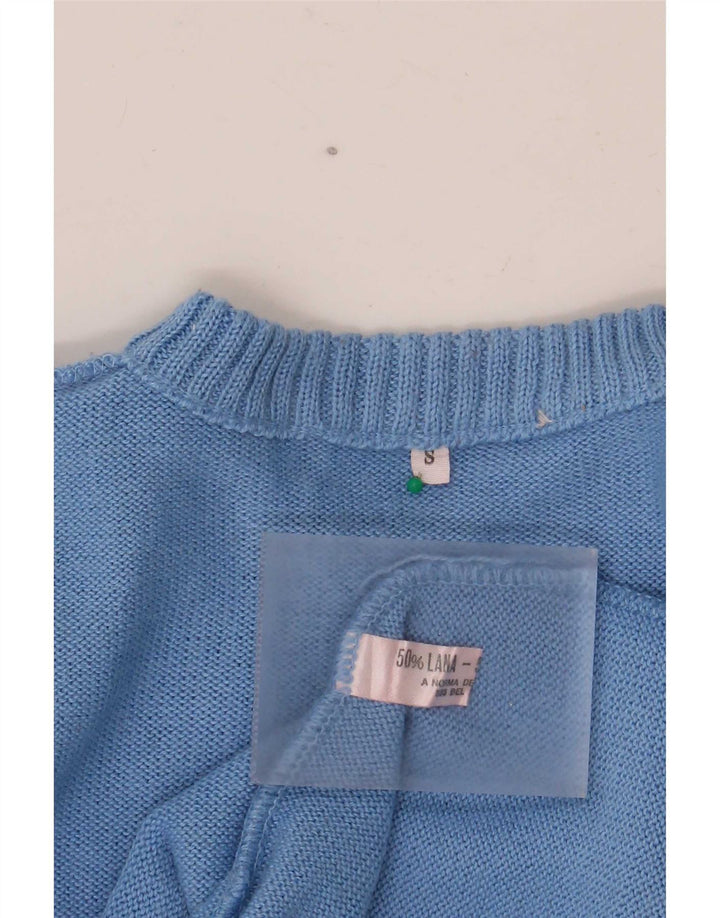Vintage Herren Pullover mit Rundhalsausschnitt, kleine blaue geometrische Wolle