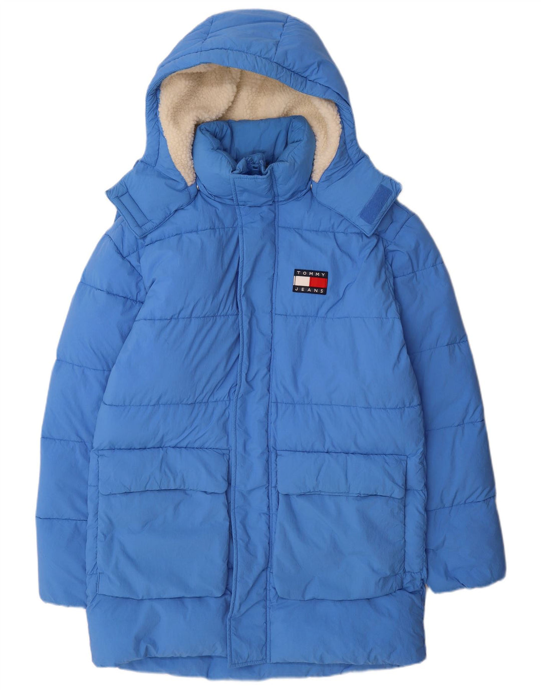 Tommy Hilfiger Herren-Mantel mit Kapuze, wattiert, Gr. 36, klein, blau, Polyamid