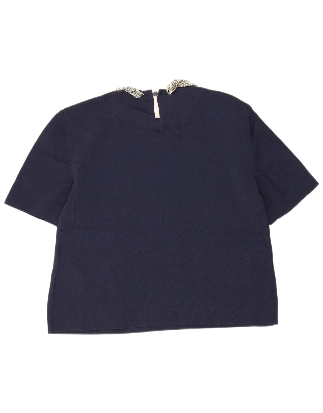 Zara Damen Crop Bluse Top UK 12 Medium Marineblau Viskose