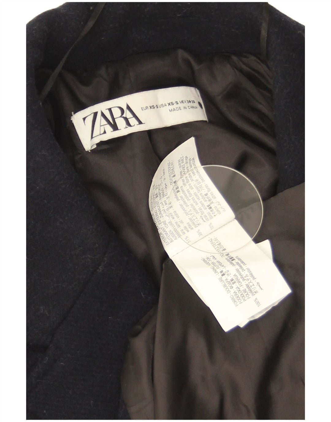 Zara Damen Übergroßer Mantel UK 6 XS Marineblaue Wolle