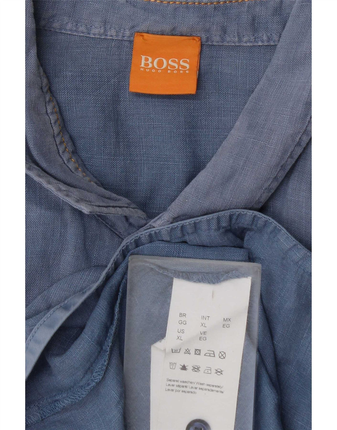 Hugo Boss Herren Kurzarmhemd XL Blau Baumwolle