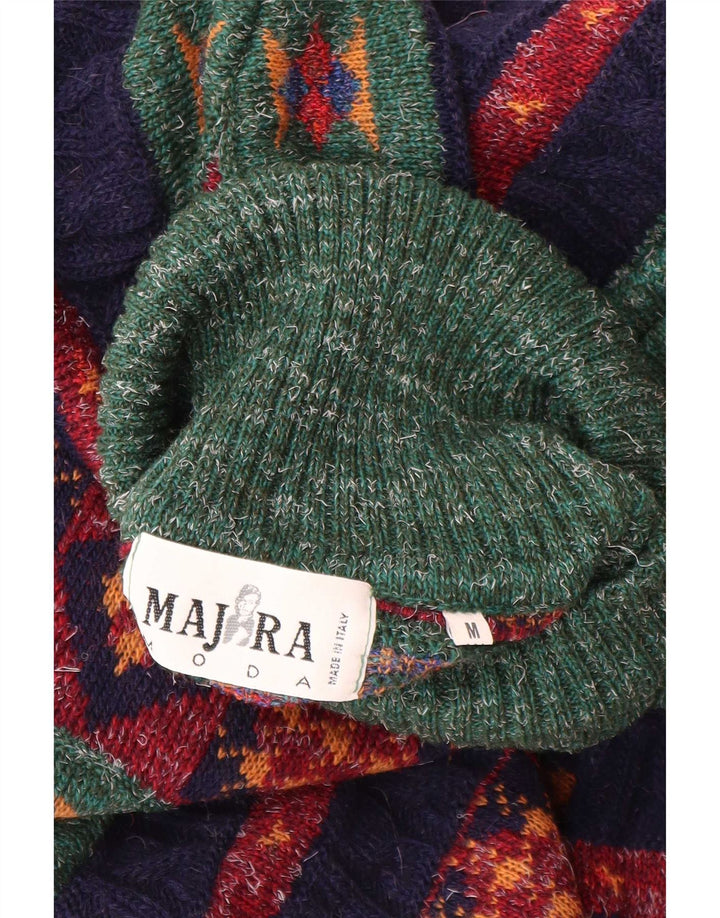 Vintage Herren Rollkragenpullover Mittelgrüne geometrische Alpakawolle
