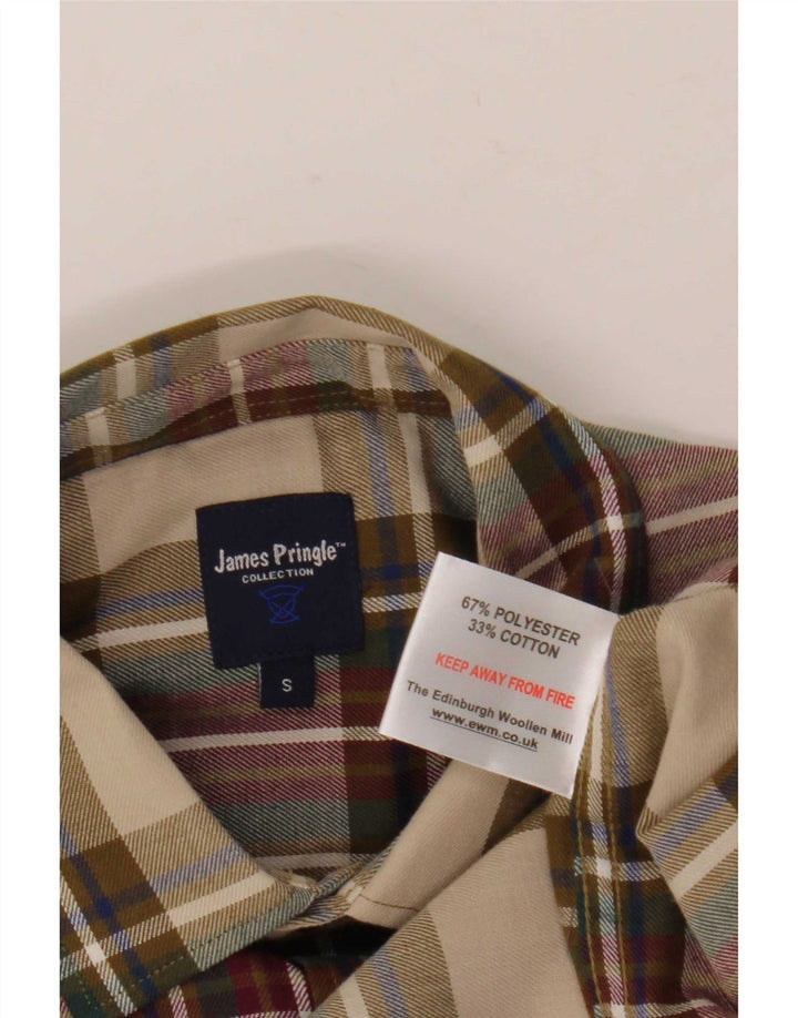 James Pringle Herren-Flanellhemd, klein, beige, kariertes Polyester