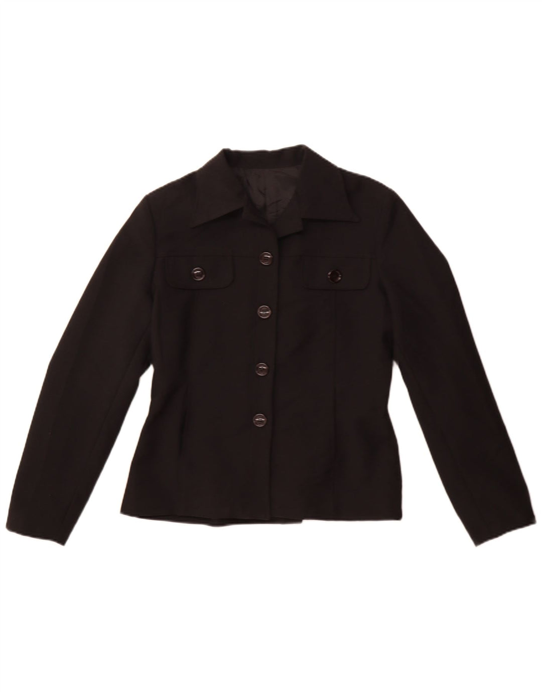 Vintage Damen 4-Knopf-Blazerjacke IT 44 Mittelschwarzes Polyester