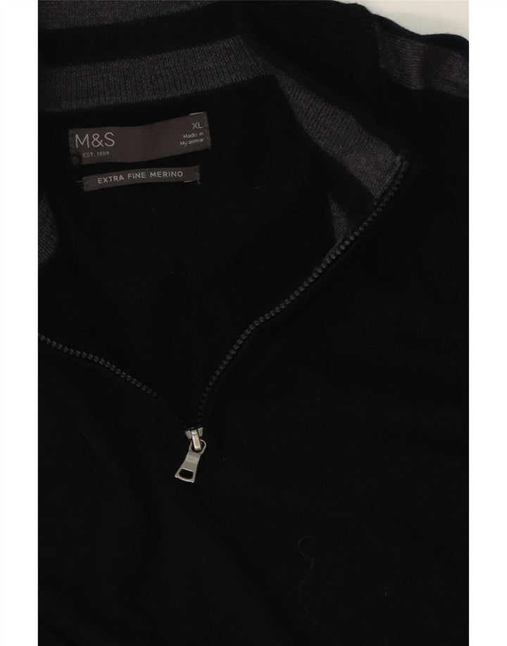 Marks & Spencer Herren-Pullover mit Reißverschluss am Hals, XL, Schwarz, Farbblock