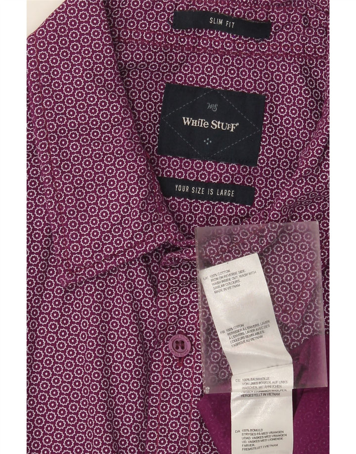 White Stuff Slim-Fit-Hemd für Herren, groß, violett gepunktet, Baumwolle