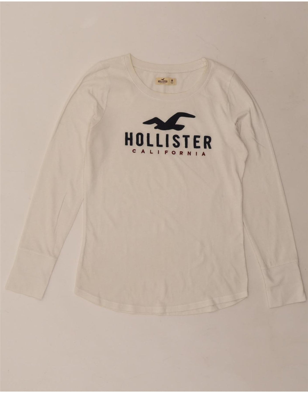 HOLLISTER Damen Graphic Top Langarm UK 14 Mittelweiß
