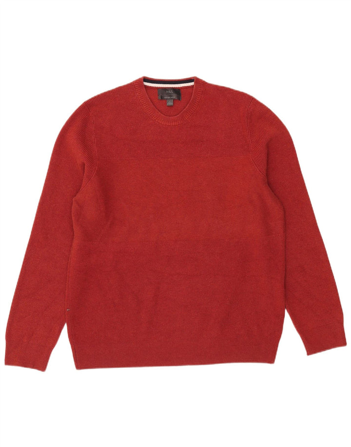 Marks & Spencer Herren-Pullover mit Rundhalsausschnitt, groß, orangefarbenes Polyester