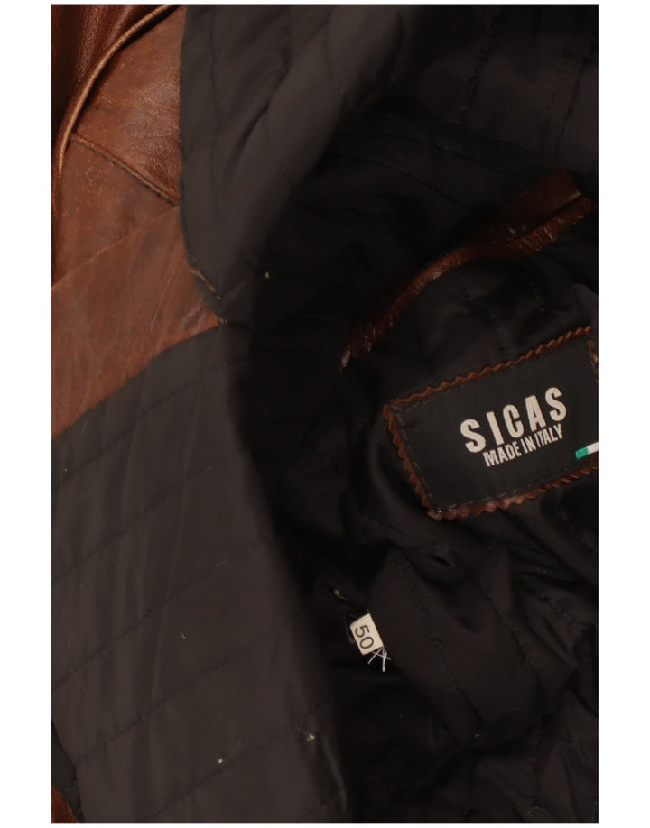 VINTAGE Herren Zweireihiger Militärledermantel IT 50 Large Braun