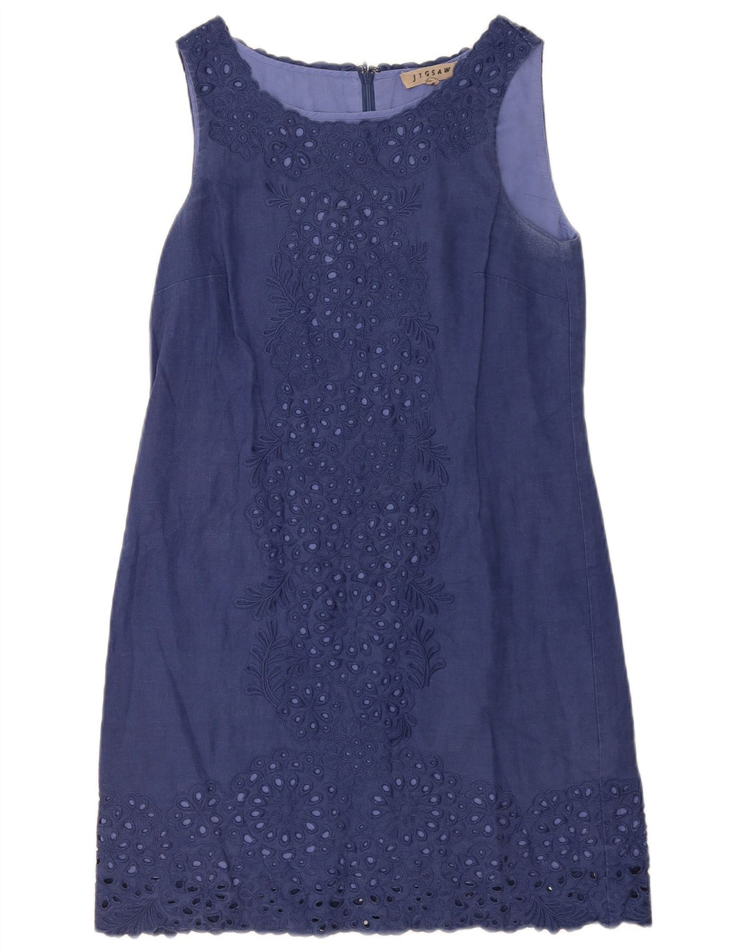 Jigsaw Damen ärmelloses Basic-Kleid, Größe S, Marineblau, Blumenmuster, Leinen