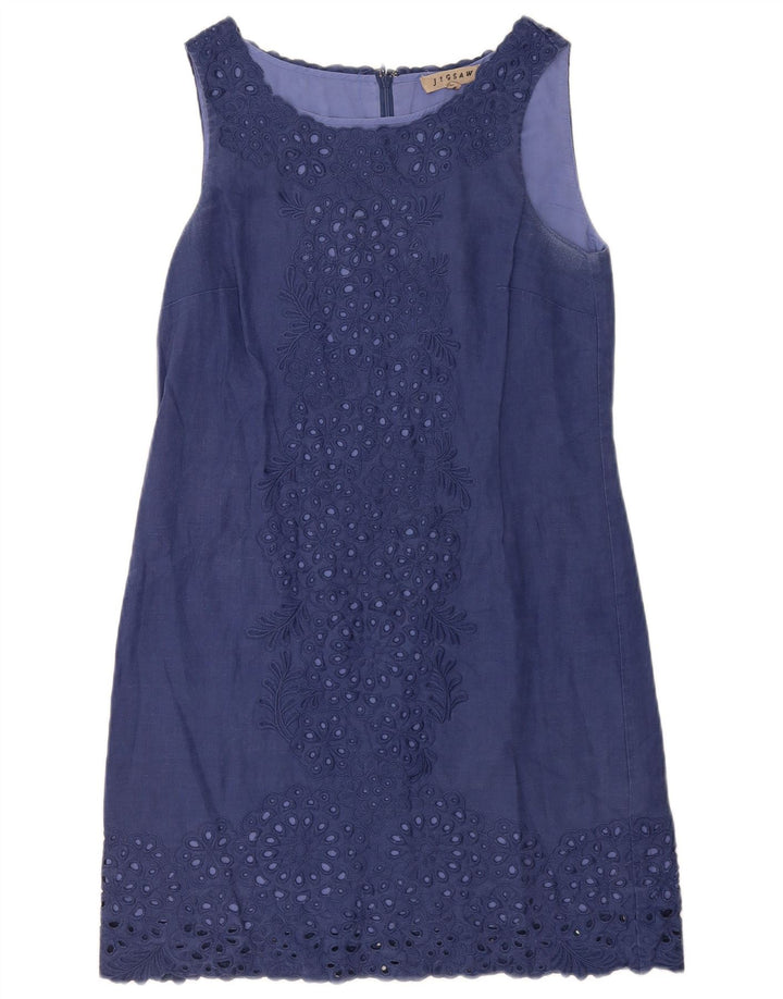 Jigsaw Damen ärmelloses Basic-Kleid, Größe S, Marineblau, Blumenmuster, Leinen