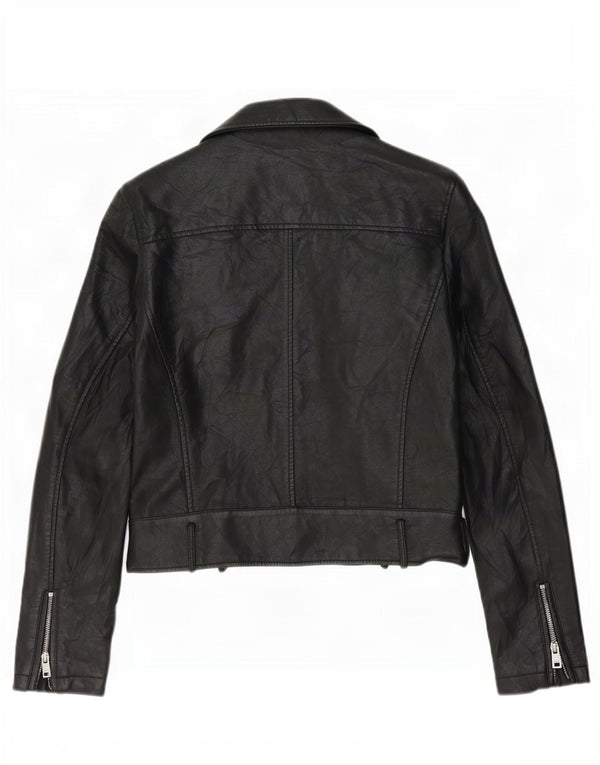 Levi's Womens Crop Faux Leather Biker Jacket UK 10 Small Black Polyurethane