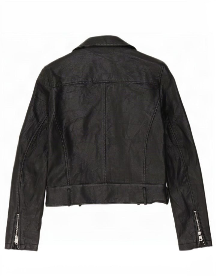 Levi's Damen Crop Kunstleder Bikerjacke UK 10 Small Schwarz Polyurethan