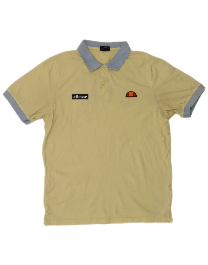 Ellesse Herren-Poloshirt, groß, gelbe Colourblock-Baumwolle