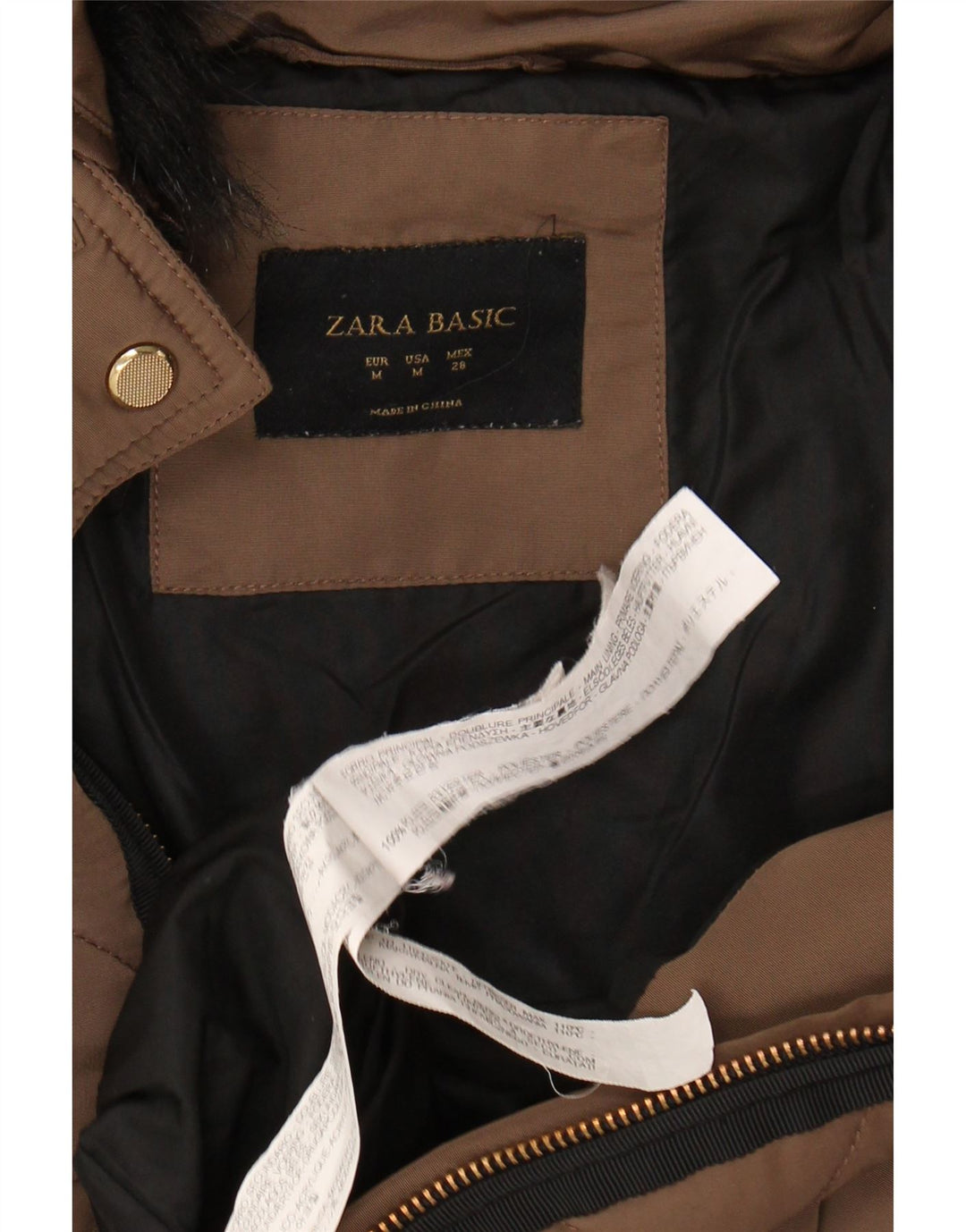 ZARA Womens Hooded Padded Jacket UK 14 Medium Brown Polyester Vintage Zara and Second-Hand Zara from Messina Hembry 
