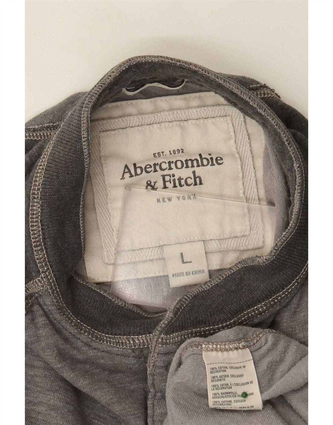 Abercrombie & Fitch Herren-Oberteil, 3/4-Ärmel, groß, graue Baumwolle