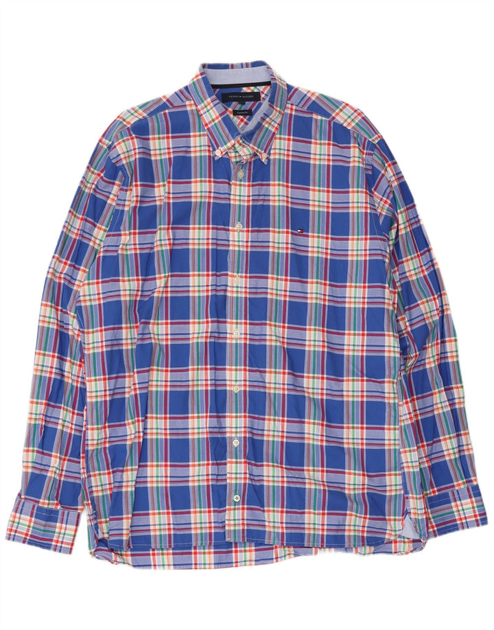 Tommy Hilfiger Herren-Hemd mit individueller Passform, XL, blau kariert, Baumwolle