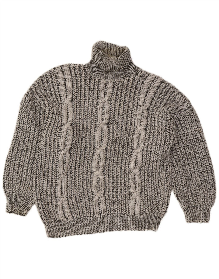 Vintage Damen Rollkragenpullover Pullover UK 16 Groß Grau gestreift