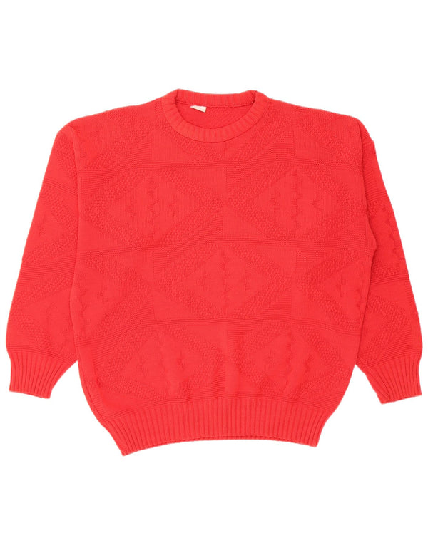 Vintage Damen Pullover mit Rundhalsausschnitt, Gr. 16, groß, rot, geometrisch