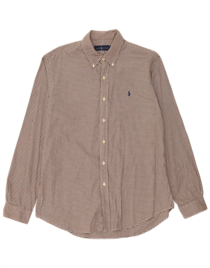 Ralph Lauren Herren-Flanellhemd, groß, braun, Gingham-Baumwolle