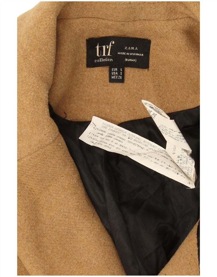 Zara Damen Übergroßer zweireihiger Mantel UK 10 Small Beige Polyester