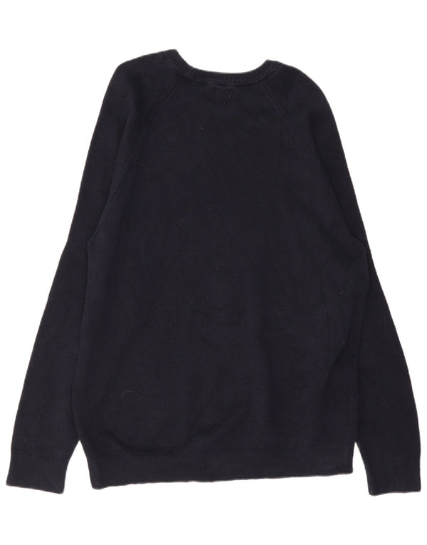 ZARA Herren-Pullover mit U-Boot-Ausschnitt, XL, marineblaue Baumwolle