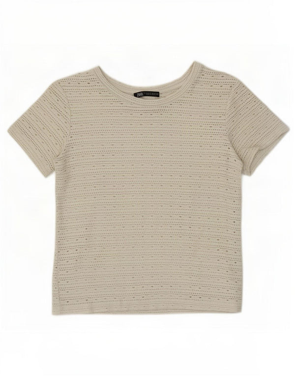 Zara Damen Crop T-Shirt Top UK 10 Small Grau Polyester