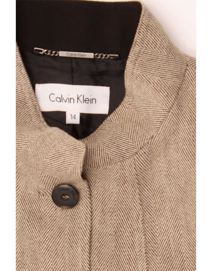 Calvin Klein Damen 5-Knopf-Blazerjacke US 14 XL Beige Herringbone Rayon