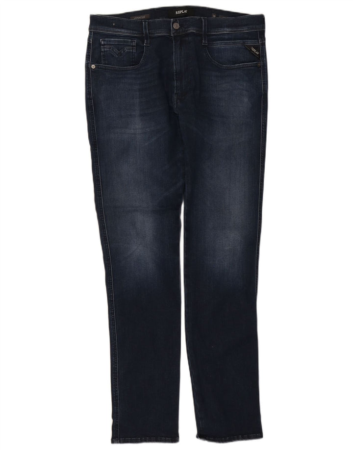 REPLAY Damen Flex Slim Jeans W36 L34 Marineblaue Baumwolle