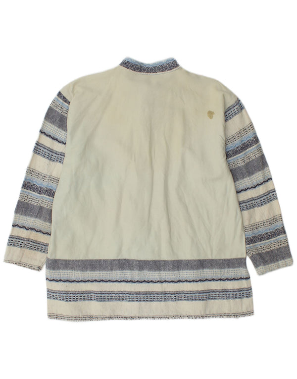 Vintage Damen LangarmBluse Top UK 12/14 Medium Off White gestreift