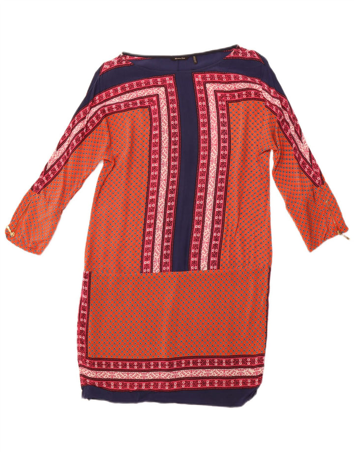 MASSIMO DUTTI Damen Etuikleid mit 3/4-Ärmeln, UK 12, Mittelorange mit Blumenmuster