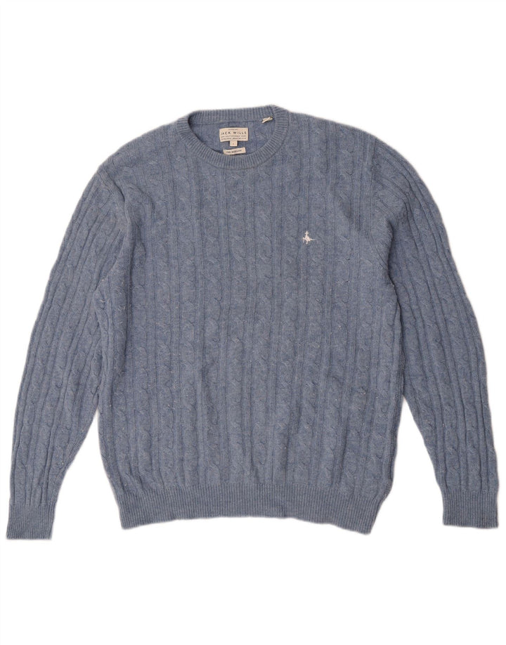 Jack Wills Herren The Marlow Pullover mit Rundhalsausschnitt, Größe L, aus blauer Wolle