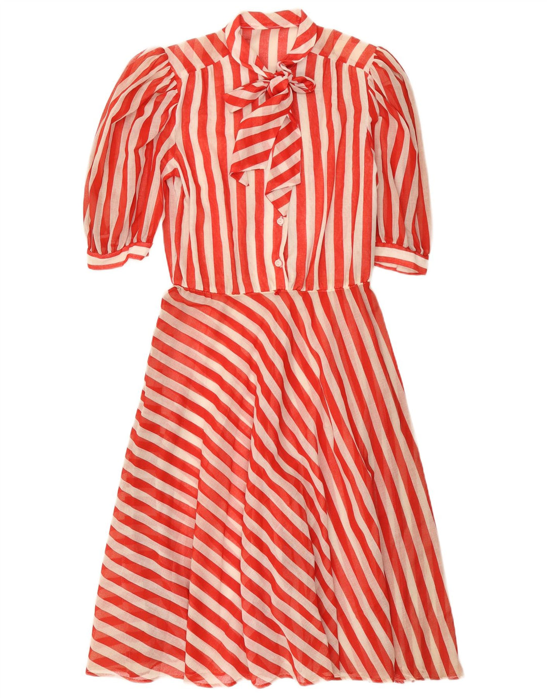 Vintage Damen Maxikleid mit Vorderkrawatte UK 12 Mittelrot gestreift