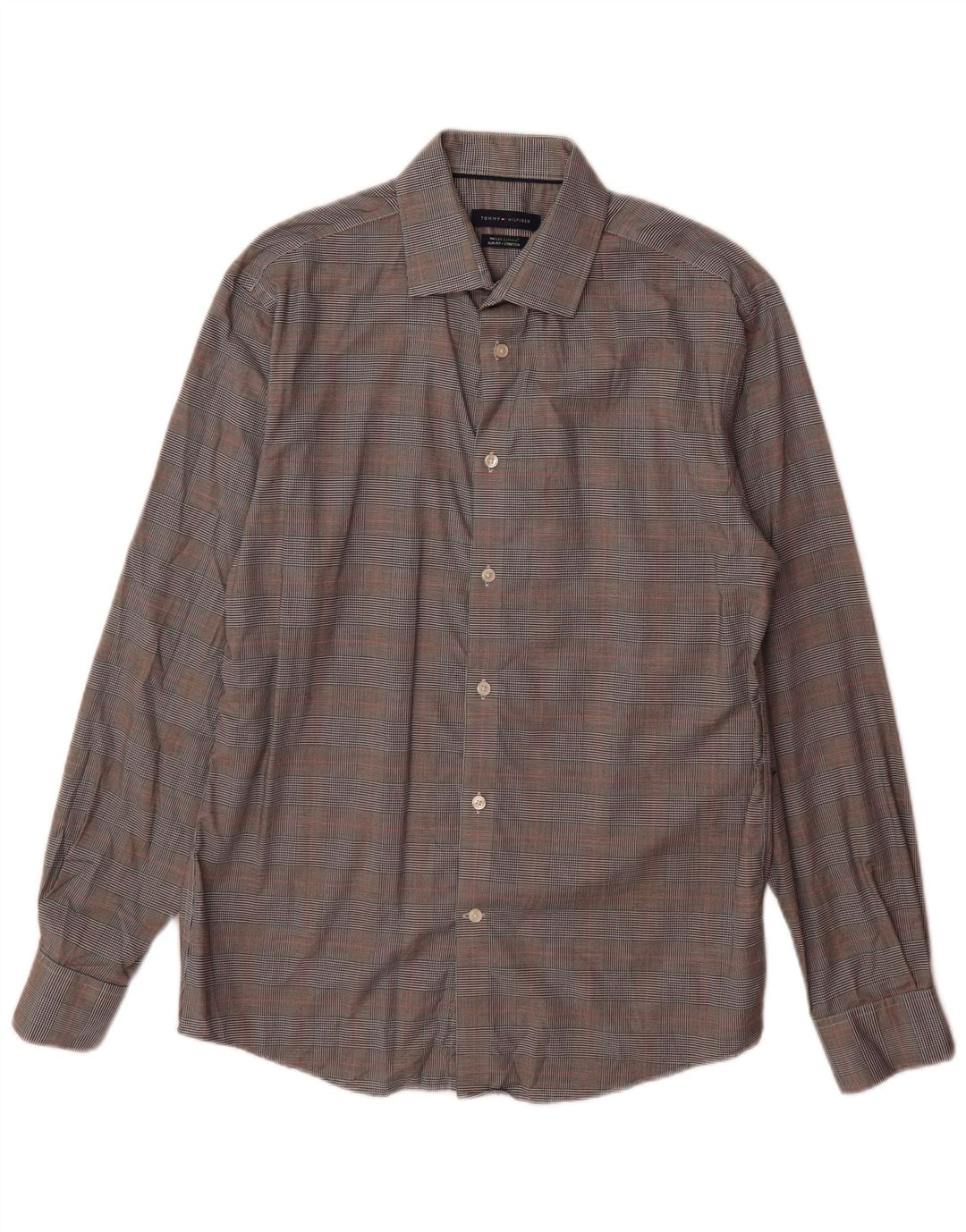 Tommy Hilfiger Herren-Slim-Fit-Hemd, Größe 15 1/2, mittelgrau karierte Baumwolle