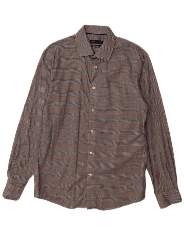 Tommy Hilfiger Herren-Slim-Fit-Hemd, Größe 15 1/2, mittelgrau karierte Baumwolle