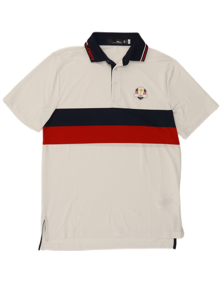 Ralph Lauren Herren-USA-Poloshirt, klein, weiß gestreift, Polyester