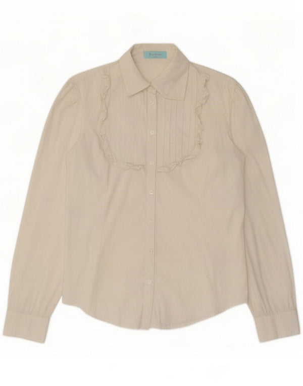 Guess Womens marciano Ruffle Front Shirt Blouse IT 44 Medium White Cotton