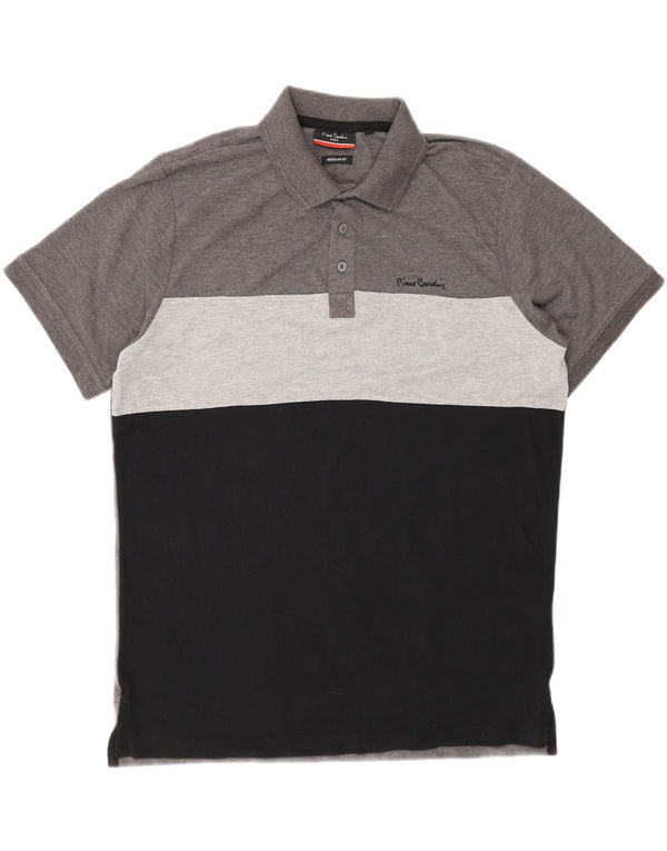 Pierre Cardin Herren-Poloshirt mit normaler Passform, großes graues Farbblock-Polyester