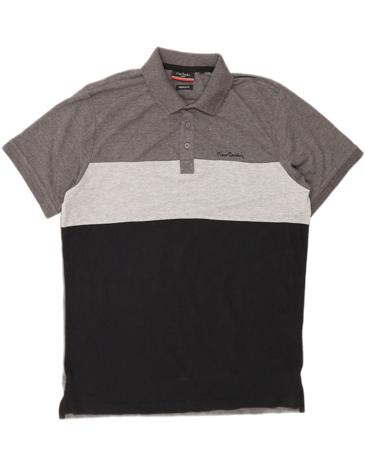 Pierre Cardin Herren-Poloshirt mit normaler Passform, großes graues Farbblock-Polyester
